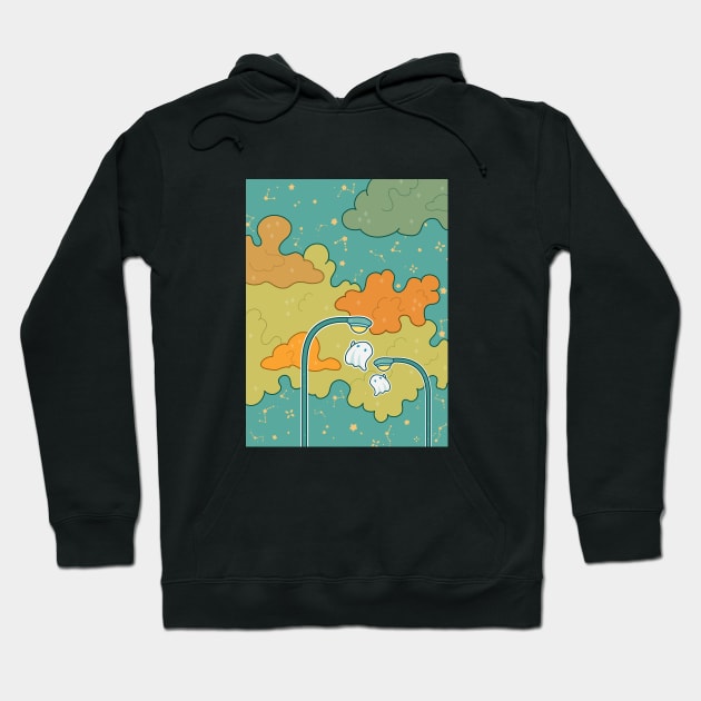 Two little ghosts play with street lights Hoodie by inkcapella